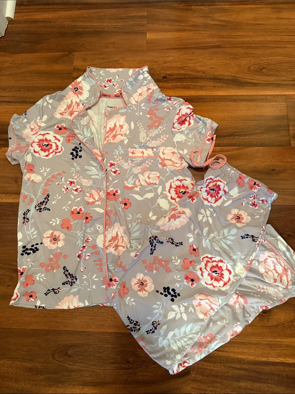 Born Lavender Floral Pajama Top with Coral Trim